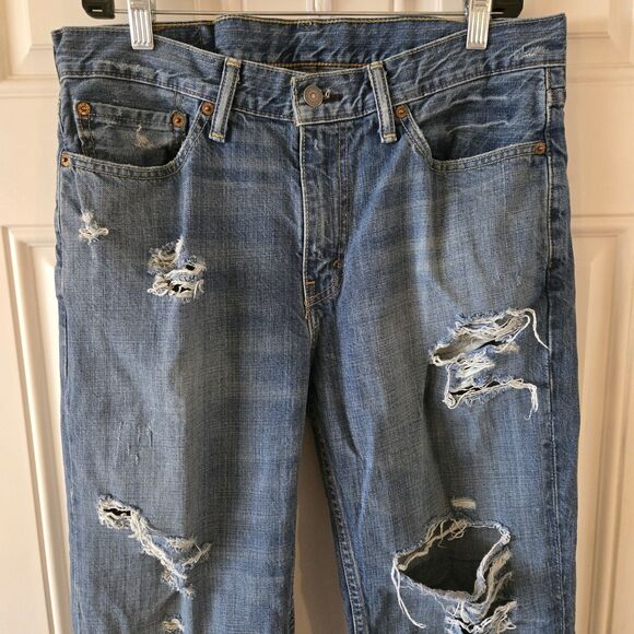 Levi's 514 Jeans Mens 33x32 Blue Distressed Denim Straight Leg Ripped Grunge Y2K - Picture 3 of 8